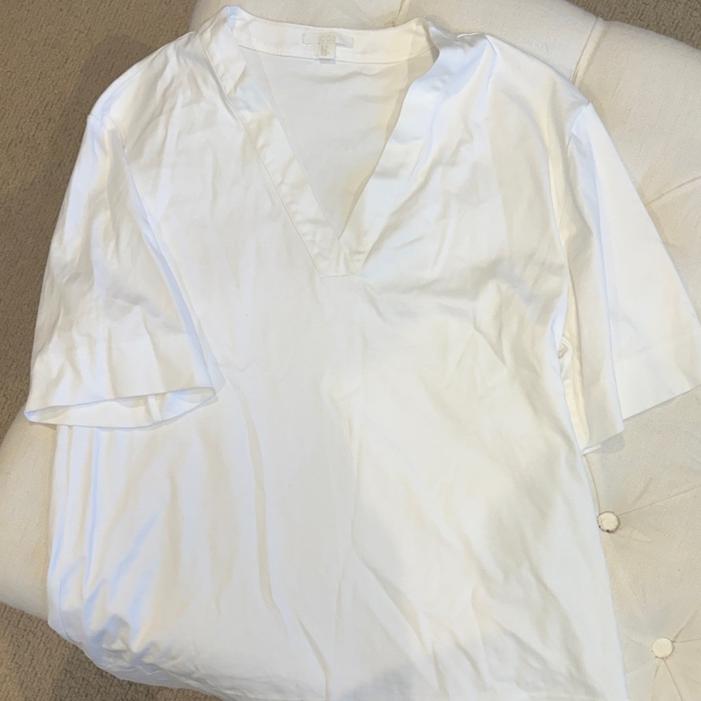 COS White Minimalist V-Neck Tee